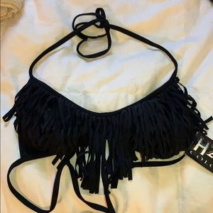Black fringe swim  top